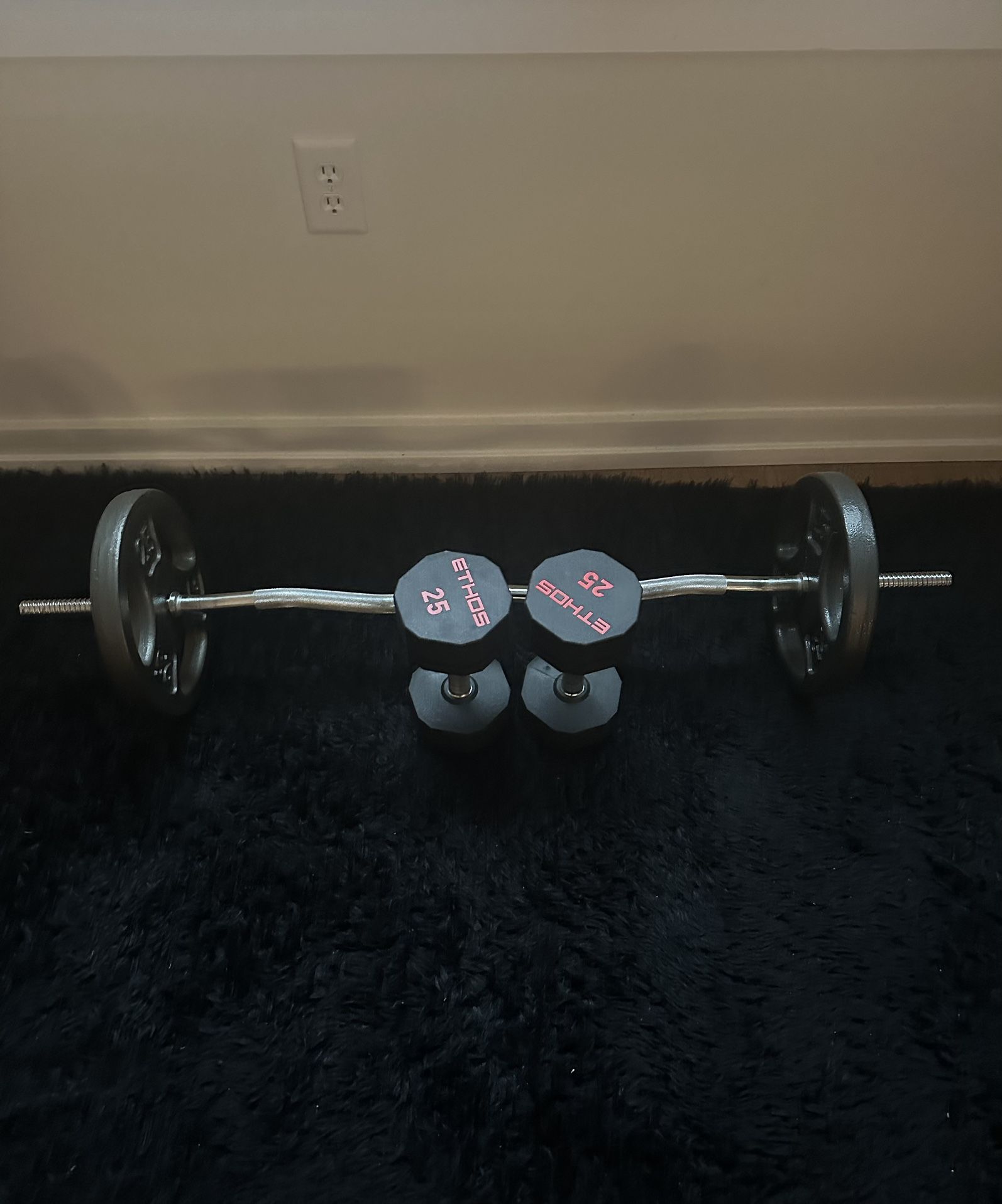 Curl Bar With Plates Dumbbells 