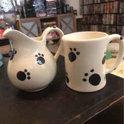 Homemade Dog Paw Coffee Cup And Creamer