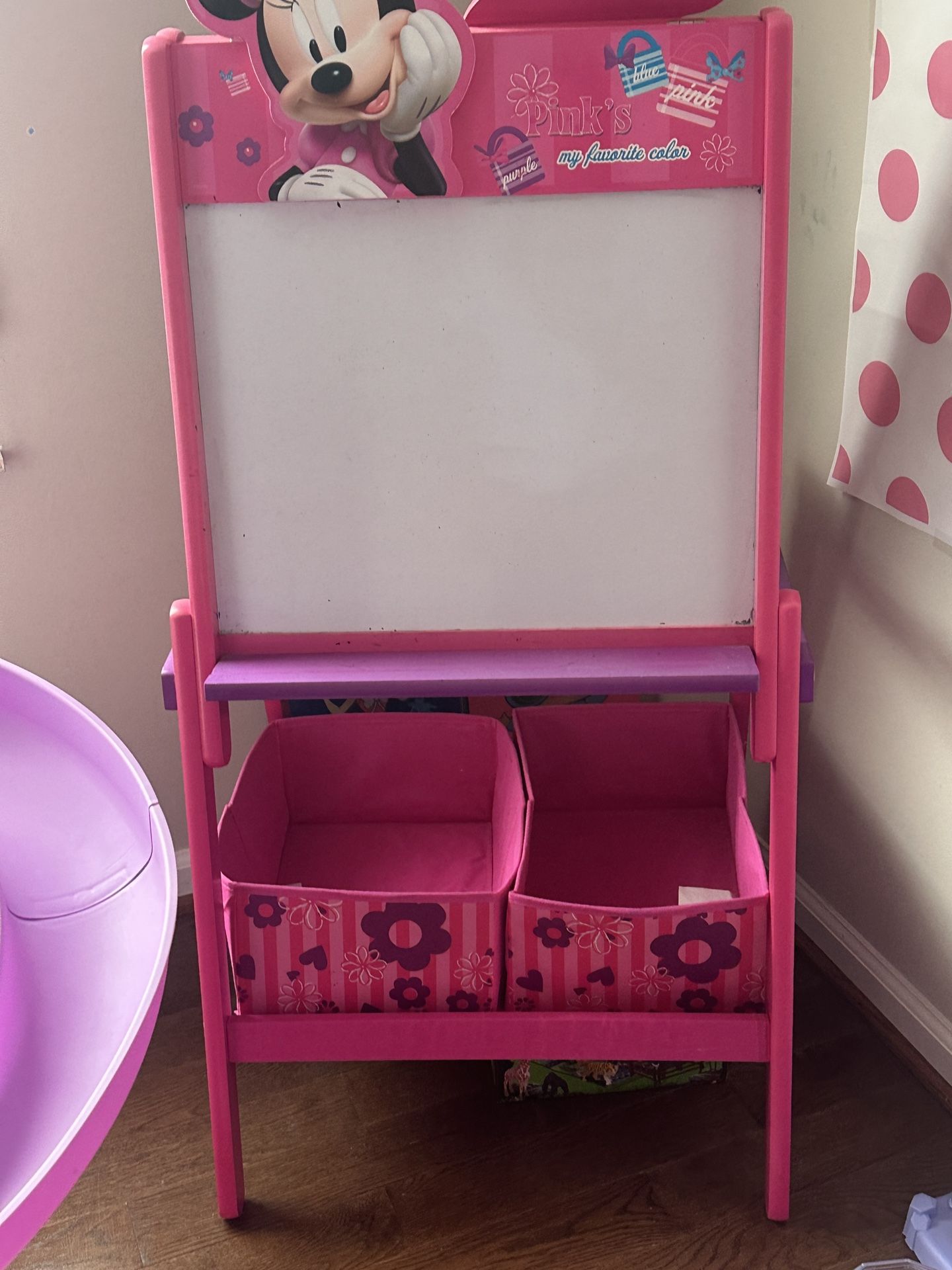 Minnie Mouse Kids Easel – Double-Sided (Whiteboard & Blackboard) + Storage Bins