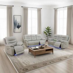 Brand New Gray Powered Couch Loveseat And Chair