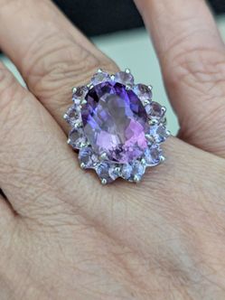 Amethyst with sapphires silver 925 ring s.8