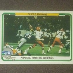1982 Fleer Seattle Seahawks #52 Attacking From The Blind Side Football Card Vintage Sports Collectible NFL Trading