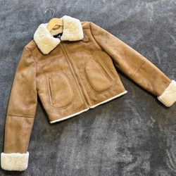Hollister Womens Faux Suede Shearling Aviator Jacket Brown S 