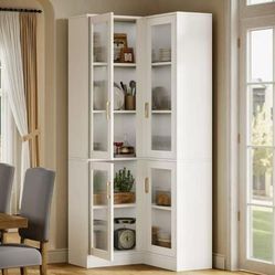 New assembled 70.9" Tall Bookcase with LED Light, Modern 5-Tier Bookshelf Display Cabinet with 4 Acrylic Doors