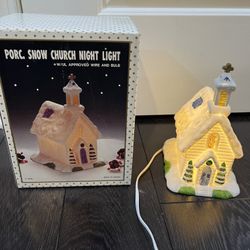 Old World Christmas Porcelain Church light up village house