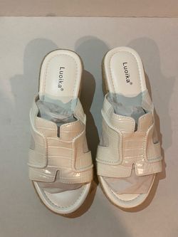 Luoika Women's Wide Width Wedge Platform Slides Sandals.