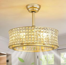 Crystal Ceiling Fans with Lights: 19.7" Fandelier Low Profile Ceiling Fan