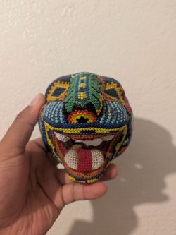 Huichol Beaded Jaguar Skull Authentic Figurine