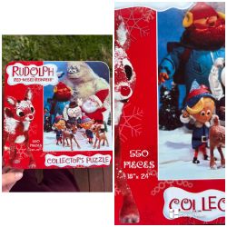 Rudolph puzzle/Christmas tablecloth/music/movies/packaging for sale. 
