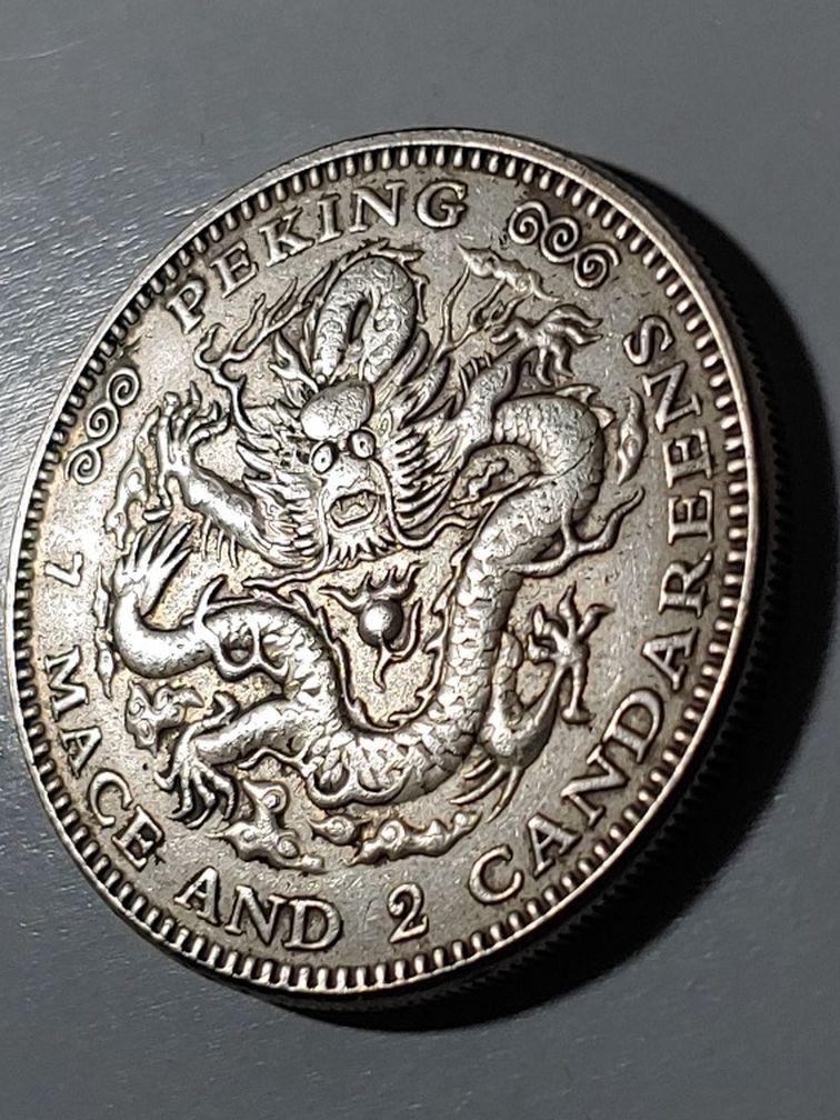 RARE CHINA COLLECTION DRAGON SILVER ONE DOLLAR COIN /1820-1880/ 7-CAINDA RINS-2-KIPIN-PROVINCE/40.2MM-26.4GR.