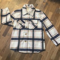 Vigoss Plaid Button Up Shacket - Cream Navy Pink - Size small