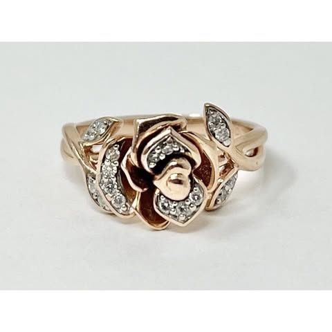 Helzberg Disney Enchanted Belle 10K Rose Gold Diamond Beast Rose Ring - Sz 5