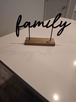 Family Script Metal Sign with Wood Base