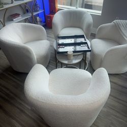 Set of 4 Modern Swivel Barrel Chairs on Casters – Cream/Off-White – Like New