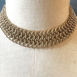 Gold Tone Wide Link Choker Necklace 