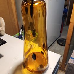 Vintage art glass amber controlled bubble pinched Blenko? Large vase splatter