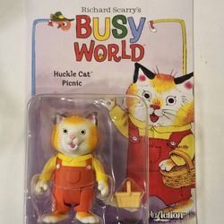 UNPUNCHED CARD. SUPER 7 REACTION FIGURES. RICHARD SCARRYS. BUSY WORLD. HUCKLE CAT PICNIC. 3.75 " ACTION FIGURE.