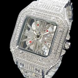 Skeleton Red Dial VSS Iced out Diamond Designer Watch 