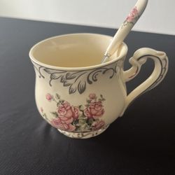 Delicate Rose Victorian Style Teacup With Matching Spoon For You Or Someone On Valentines Day