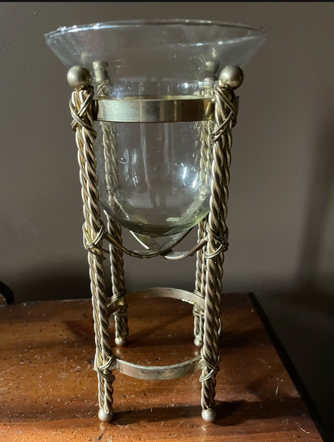 11” Tall Vintage Twisted Brass Pillar Candle Holder