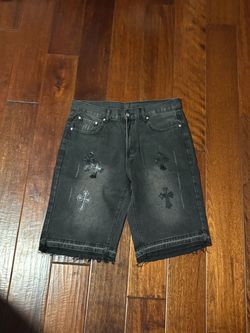 Black Chrome Heart Shorts