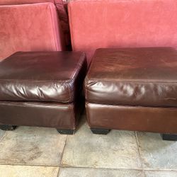 2 Leather Ottomans