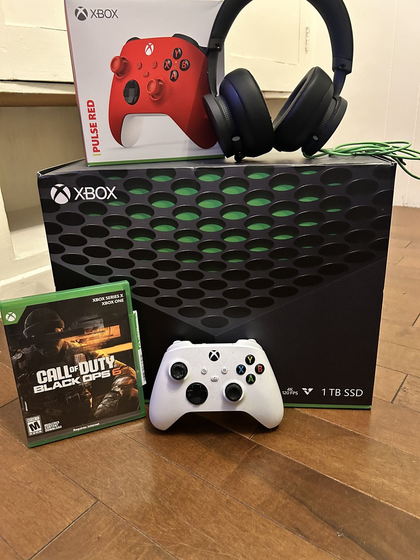 Xbox With Remotes (3) Another One in the box Game And Headsets