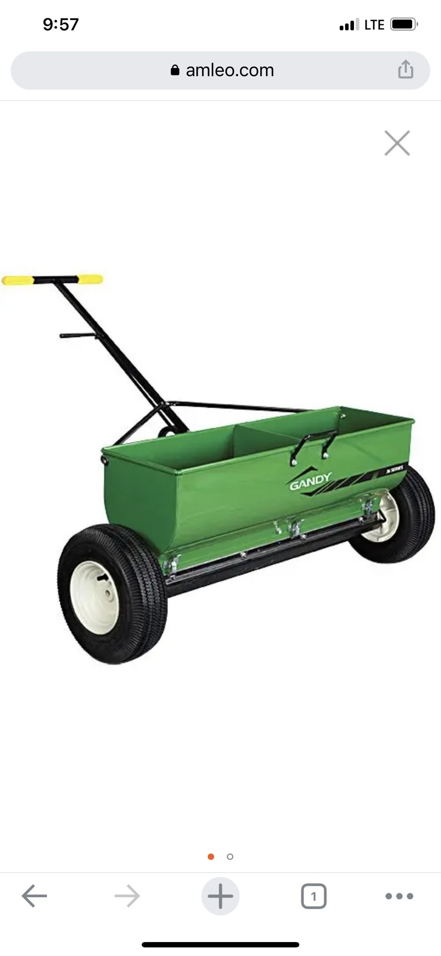 GANDY DROP SPREADER WITH 120LB STEEL HOPPER AND PNEUMATIC TIRES