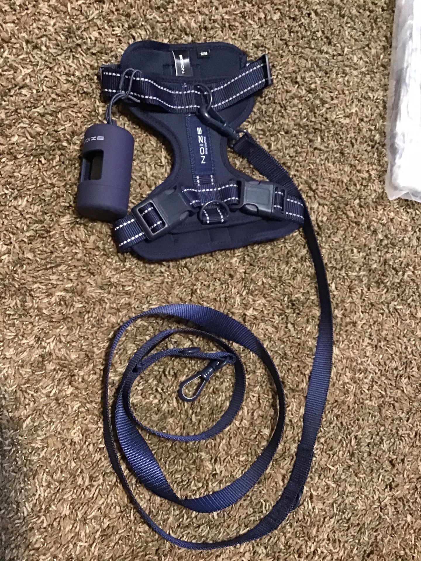 Dark Blue S/M Dog Harness With Leash And Poop Bag Holder(with Bags)