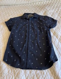 Navy Palm Tree Print Button-Down Shirt