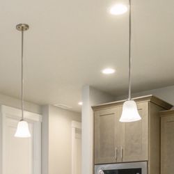 2 Modern Glass Kitchen Pendant Lighting Over Kitchen Island 