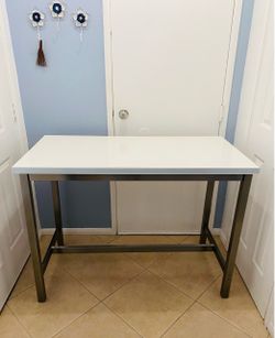 Beautiful Modern Bar height Table with High Gloss White Top and Sleek Chrome Steel Frame