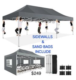 10x20' Easy Pop Up Canopy with Removable Sidewalls Waterproof Folding Wedding Party Tent Outdoor Black Brand New