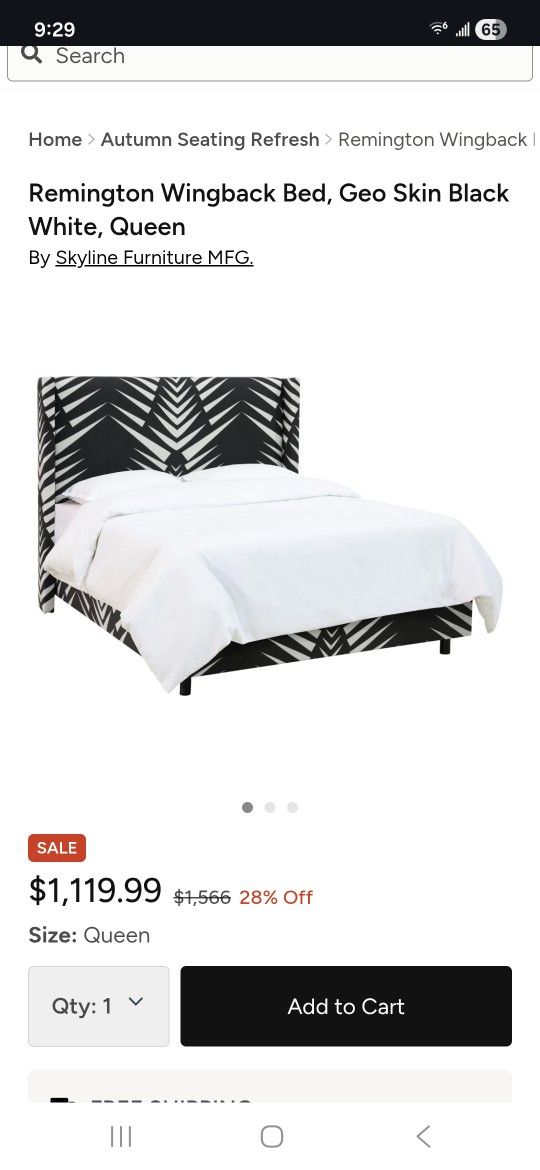 Houzz Remington Wingback Geo Skin Black White Queen Bed Frame 