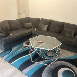 Gray sectional Couches & Rug