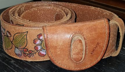 Womens XL DKNY Genuine Leather Flower Designer Belt