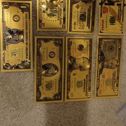 Set Of 7 USA  .9999 Golden  Plated Notes