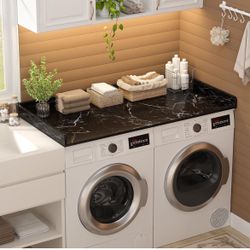 Washer and Dryer Countertop, Laundry Room Organization with Non-Slip Pads, Wood Shelf Topper with Round Corner Edge Rails, Laundry Folding Organizer, 