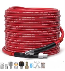 Sewer Jetter Kit for Pressure Washer – 100ft Pressure Washer Drain Jetter Hose 5800PSI 1/4 Inch NPT Corner with Sewer Cleaning Tool High Pressure Nozz