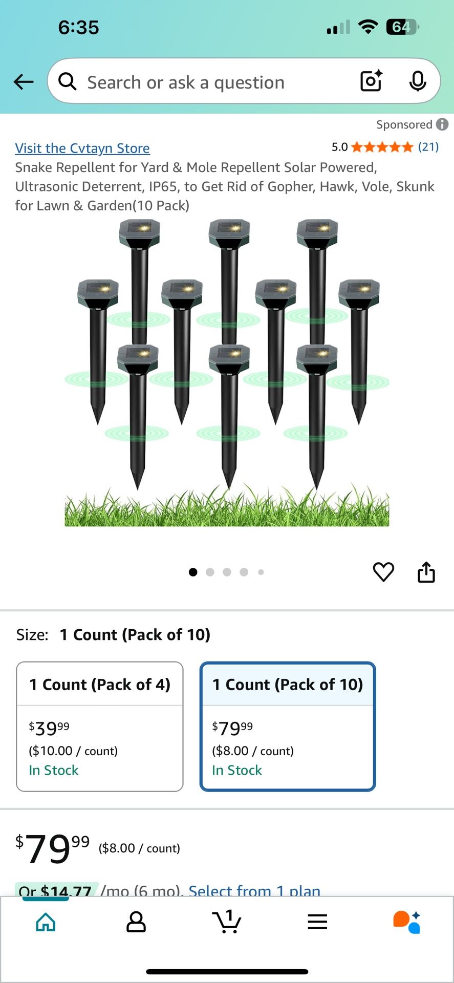 Snake Repellent for Yard & Mole Repellent Solar Powered, Ultrasonic Deterrent, IP65, to Get Rid of Gopher, Hawk, Vole, Skunk for Lawn & Garden(10 Pack