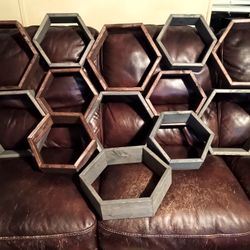 Hand Made Wooden Hexagon Shelves 