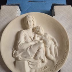Vtg Alabaster Wall Plate 3D Art Mother&Child A.Santini Di Volteradici MCMLXXVIII