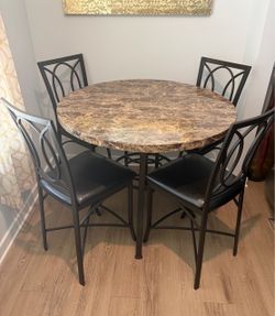 Round Marble-Top Counter Height Dining Set