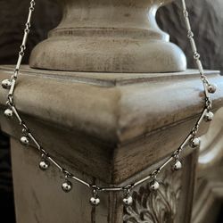 Sterling Silver Polished Drop Station Necklace 16”