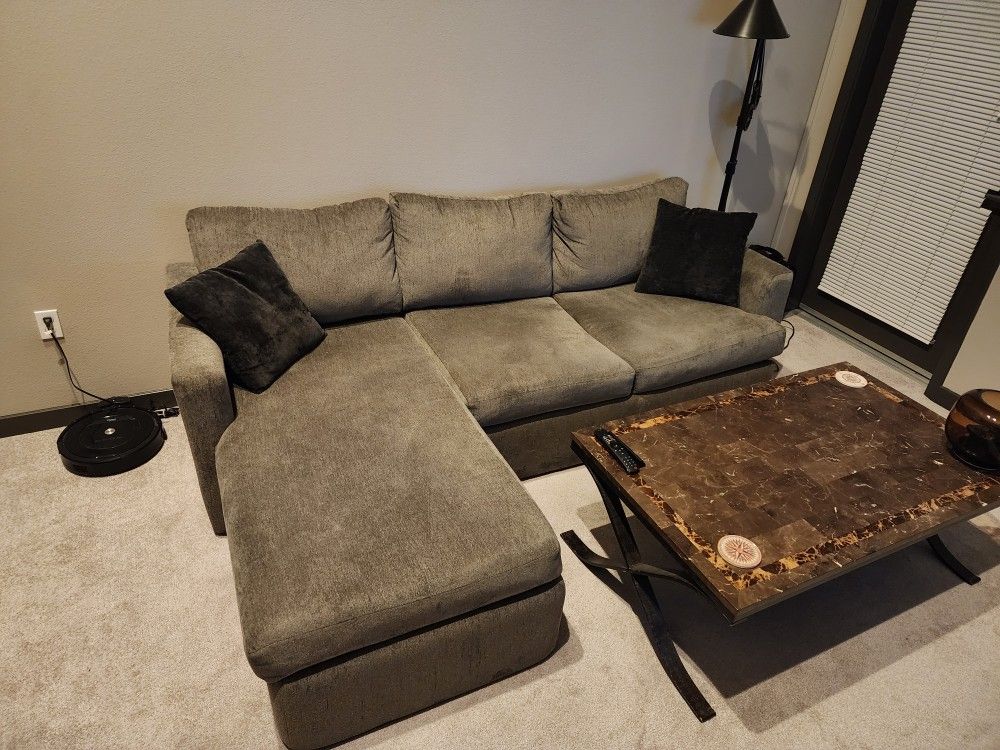 Grey Couch with Chaise (Missing Back Cushions)