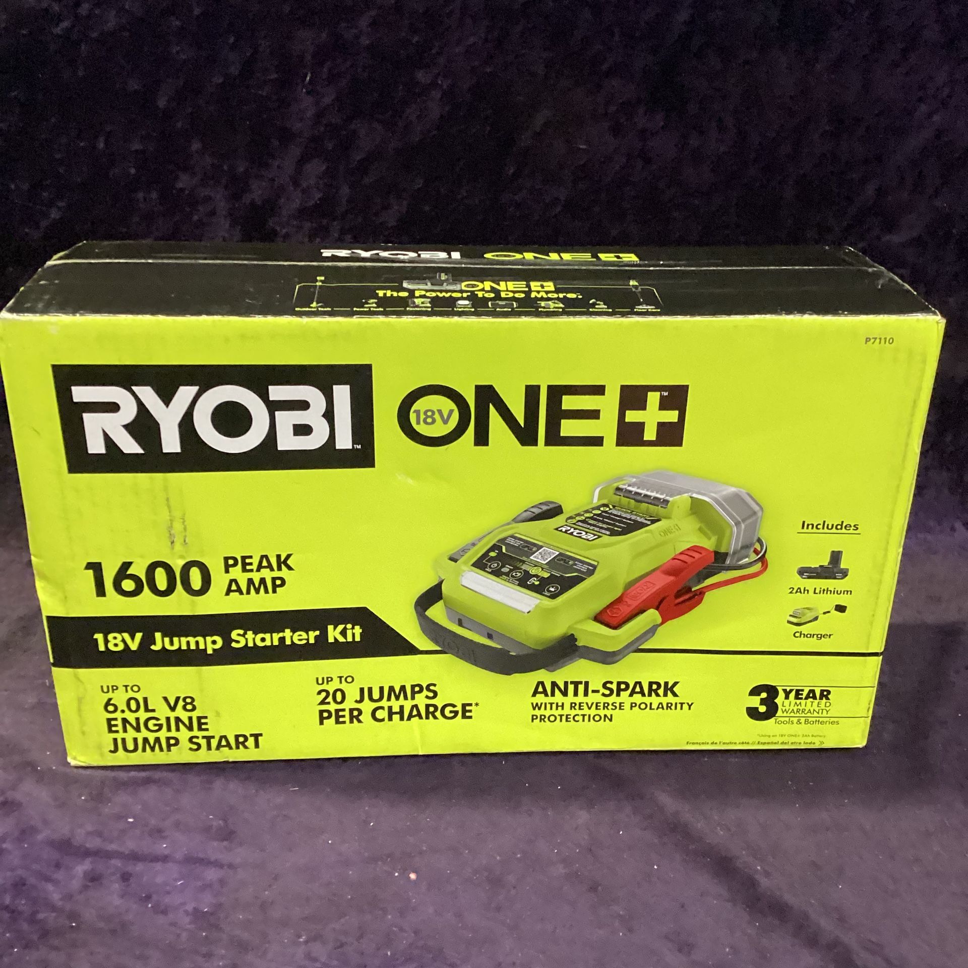 🧰🛠RYOBI ONE+18V Cordless 1600A Jump Starter w/LED WorkLight Kit w/2.0Ah Batt&Charger-NEW!-$140!🧰🛠