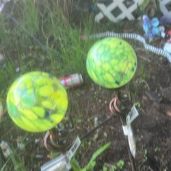 Green Speckled Glass Garden Stakes