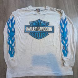 Rare Vintage Blue Flame Harley Davidson Long sleeve Shirt 
