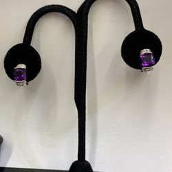 14k WG Diamond/ Purple Stone Earrings 