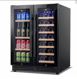 23.4 in. Dual Zone 20-Bottle and 80 Plus Cans Beverage and Wine Cooler in Black Stainless Steel Built-in Refrigerator